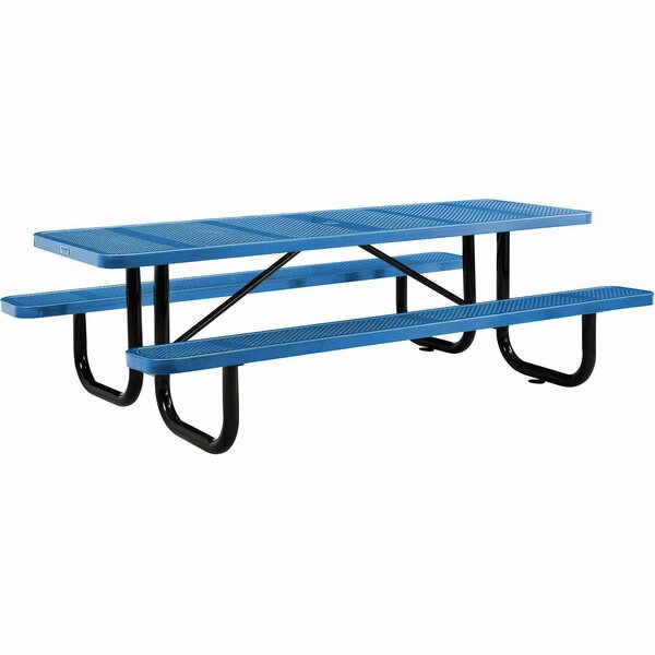 Global Industrial 8ft Rectangular Picnic Table, Perforated Metal, Blue 694555BL